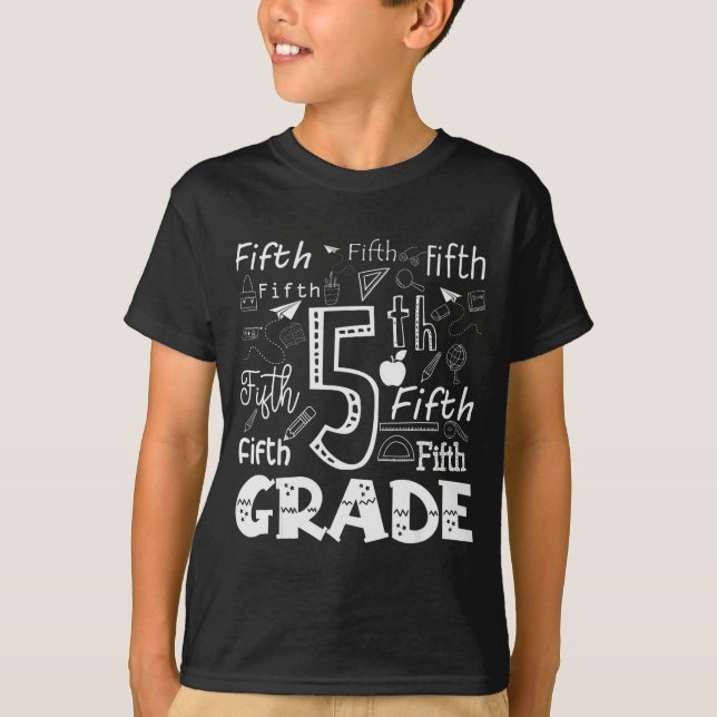 T-shirt Funny Fifth Grade Doodle Tygraphy Birthday Design  (Devant)