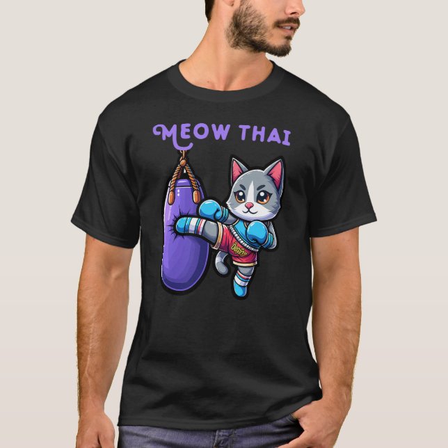 T-shirt Funny Fighter Cat Meow Thai Boxing Thailand Muay T (Devant)