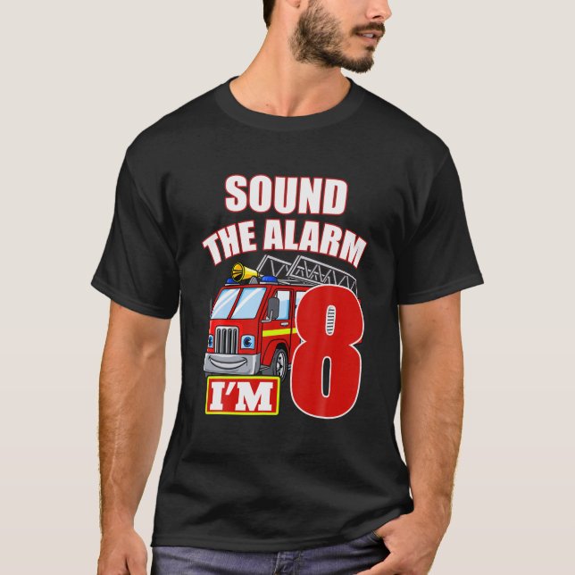 T-shirt Funny Fire Truck 8E Anniversaire Garçon Pompier 8  (Devant)