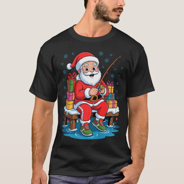 T-shirt Funny Fisherman Santa Fishing Lovers Christmas Xma (Devant)