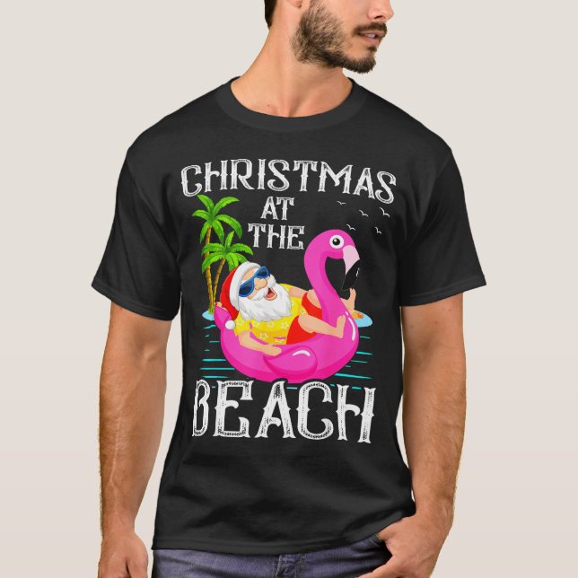 T-shirt Funny Flamingo Float Santa Claus Christmas At The  (Devant)