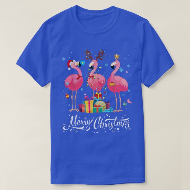 T-shirt Funny Flamingo Lights Santa Hat Sweater Xmas Tree  (Design devant)