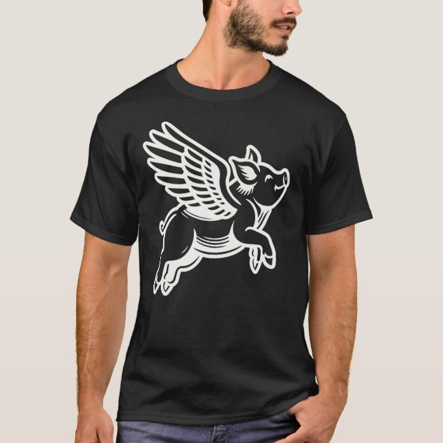 T-shirt Funny Flying Pig Oink Aviator (Devant)