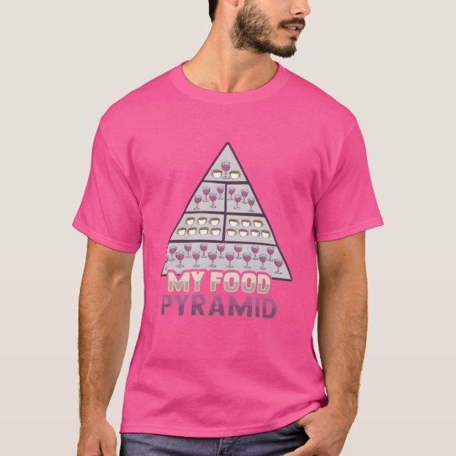 T-shirt Funny Food Pyramid Red Wine and Coffee Lover retro (Devant)