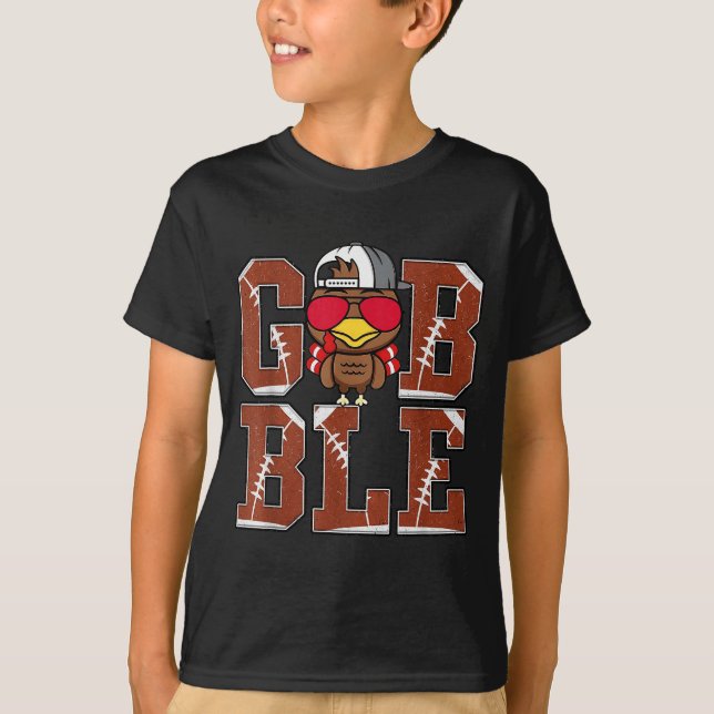 T-shirt Funny Football Gobble Turkey Thanksgiving Boys Kid (Devant)
