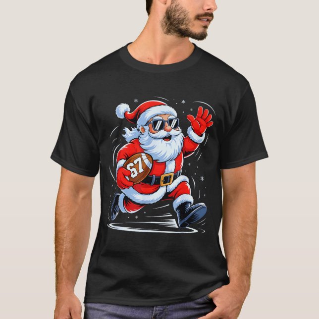 T-shirt Funny Football Santa 67 Christmas Xmas Holiday Boy (Devant)