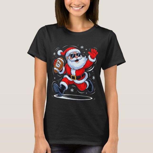 T-shirt Funny Football Santa 67 Christmas Xmas Holiday Boy (Devant)
