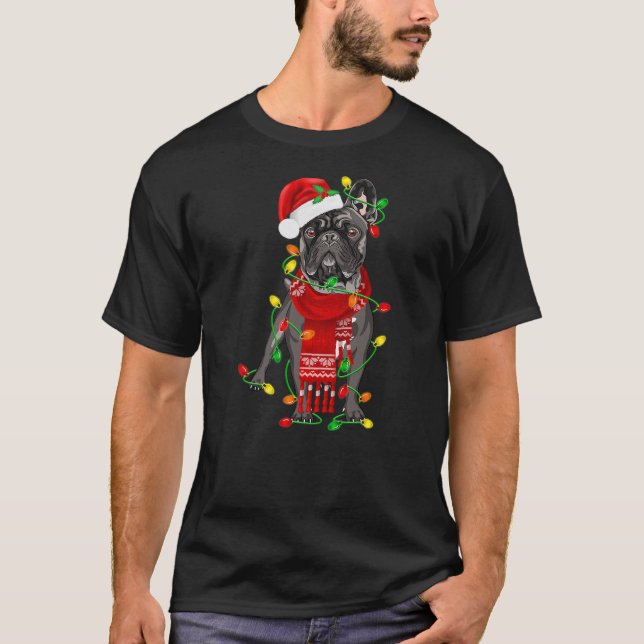 T-shirt Funny French Bulldog Dog Tree Christmas Lights Xma (Devant)