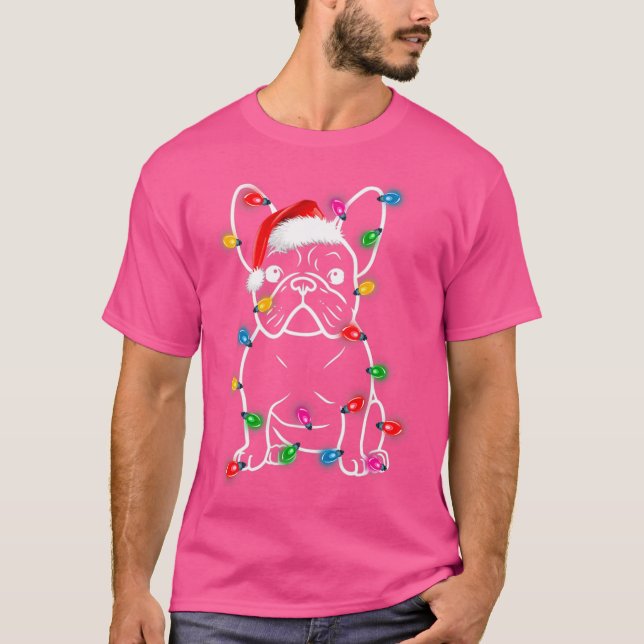 T-shirt Funny French Bulldog Dog Tree Christmas Lights Xma (Devant)