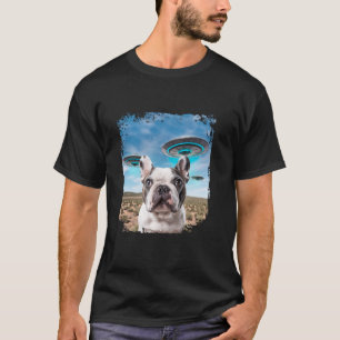 T-shirt Funny French Bulldog Selfie de chien avec des ovni