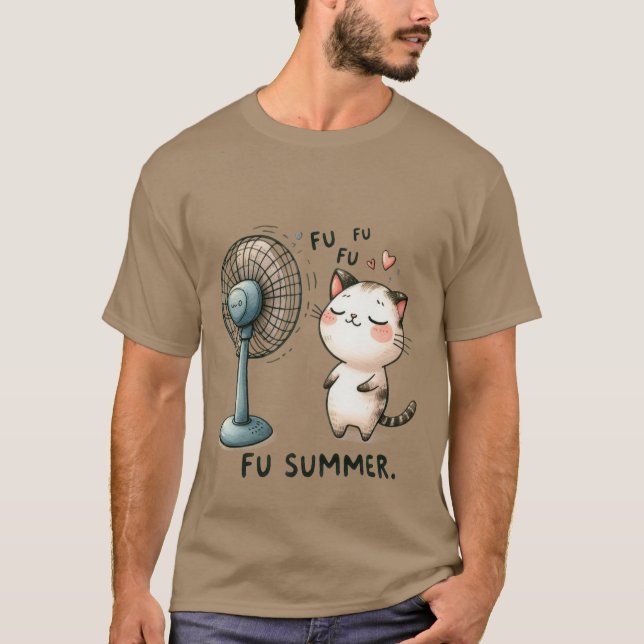 T-shirt Funny "FU Summer" Cute Cat Cooling Fan ✨☀️🐈 (Devant)