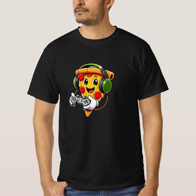 T-shirt Funny Gamer Pizza Character Gaming Design – Cute P (Devant)