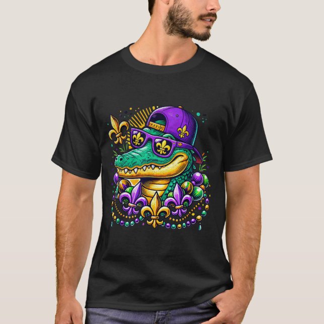 T-shirt Funny Gator Mardi Gras  (Devant)