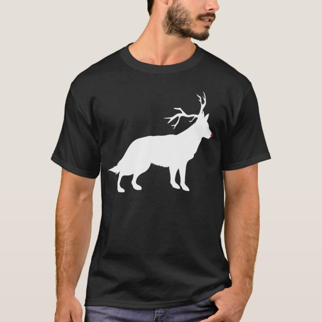 T-shirt Funny German Shepherd Dog Christmas Reindeer Antle (Devant)