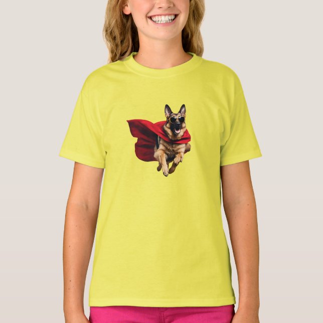 T-shirt Funny German Shepherd Superhero Enfant  (Devant)