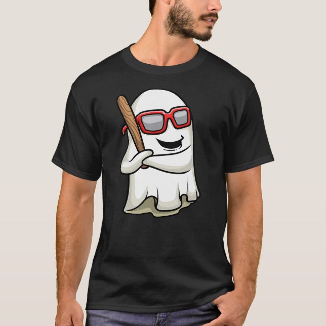 T-shirt Funny Ghost Baseball Player Bat Sports Halloween M (Devant)