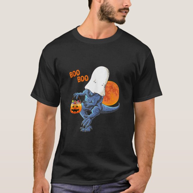 T-shirt Funny Ghost Dinosaur Boo Halloween Pumkin Candy B (Devant)