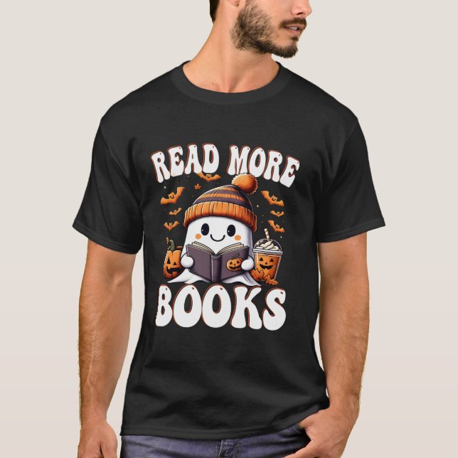 T-shirt Funny Ghost Lire plus Livres Funny Teacher Hallowe (Devant)