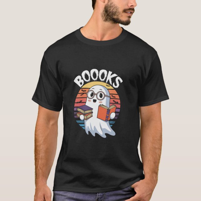 T-shirt Funny Ghost Livres de lecture Éffrayant Sunset (Devant)