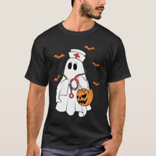 T-shirt Funny Ghost Nurse Jack-o'-lantern saison Éffrayant