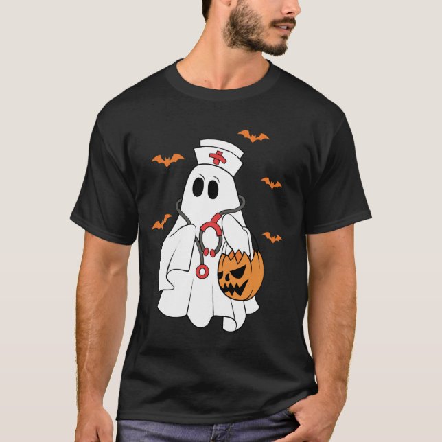 T-shirt Funny Ghost Nurse Jack-o'-lantern saison Éffrayant (Devant)