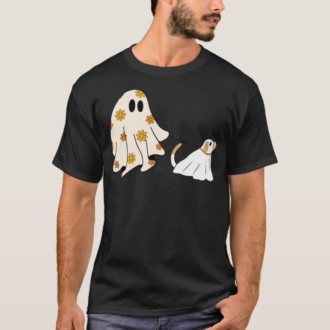 T-shirt Funny Ghost Walking Dog Spooky Season Halloween Fl (Devant)