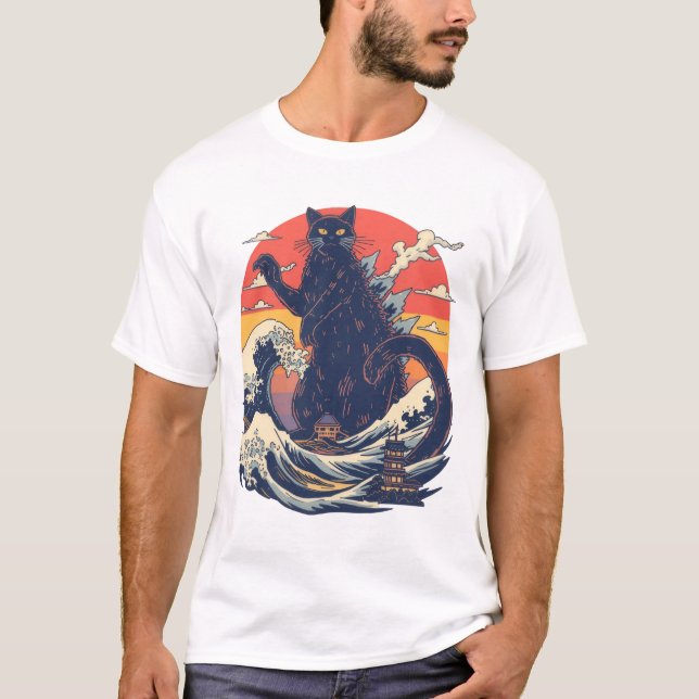 T-shirt Funny Giant Cat Catzilla Shirt (Devant)