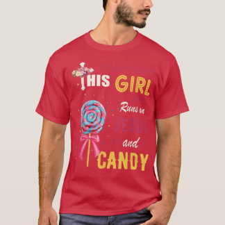 T-shirt Funny Gift Watercolor Girl Run On Jesus And Candy 