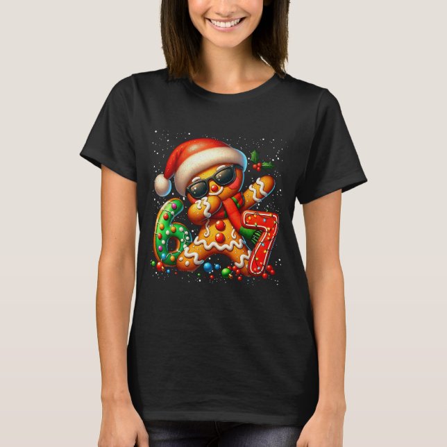 T-shirt Funny Gingerbread Dabbing Six Seven 67 Meme Christ (Devant)