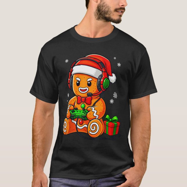 T-shirt Funny Gingerbread Gaming Pjs Pajamas Christmas Xma (Devant)
