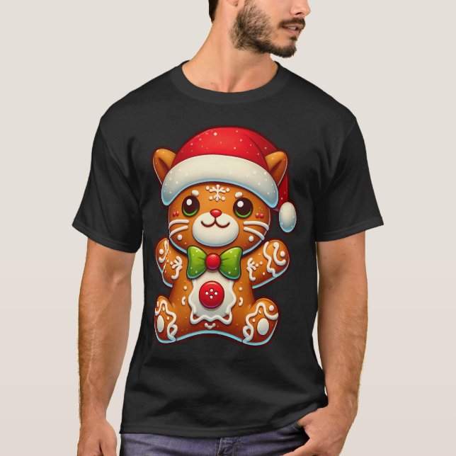 T-shirt Funny Gingerbread Man Cat Noël Femmes Hommes Ki (Devant)