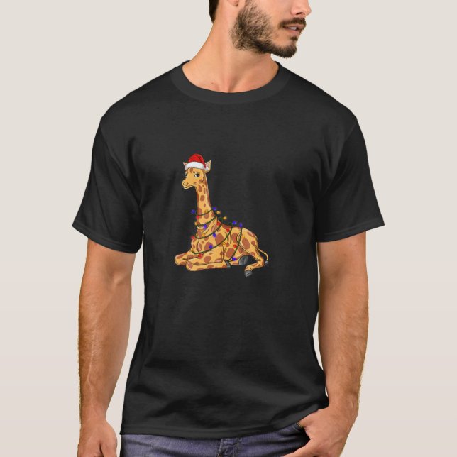 T-shirt Funny Giraffe Arbre Lumières Noël Noël Pajama Ma (Devant)