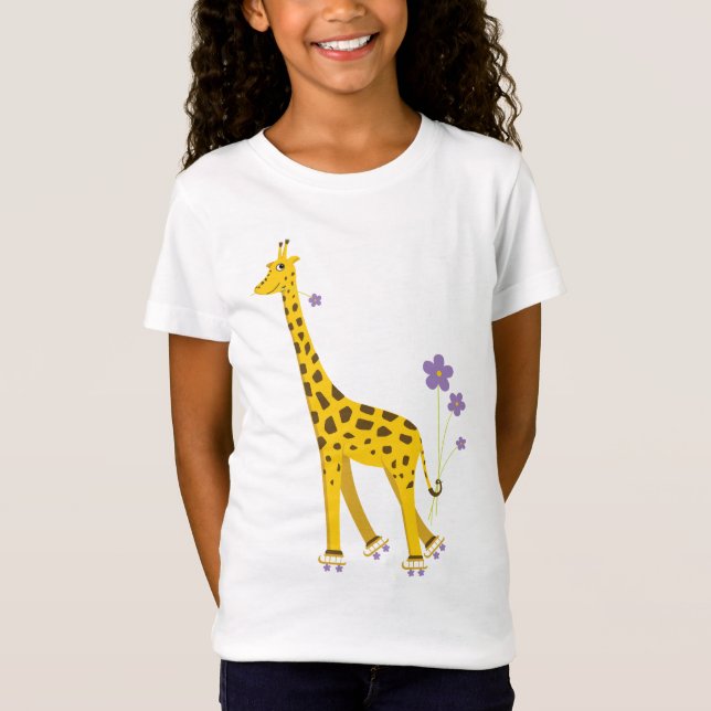T-Shirt Funny Giraffe Roller Skating (Devant)