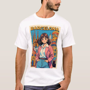 T-shirt Funny Girl Carte postale Vintage Barcelone