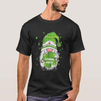T-shirt Funny Gnome With Shamrock School Nurse St Patricks