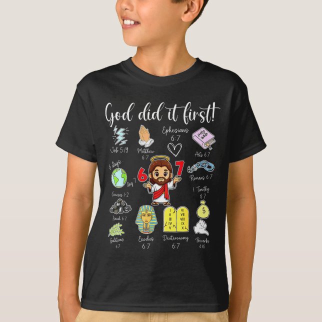 T-shirt Funny God Did It First 67 Meme Jesus Christian Bib (Devant)