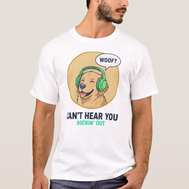 T-shirt Funny Golden Retriever With Headphones  (Devant)