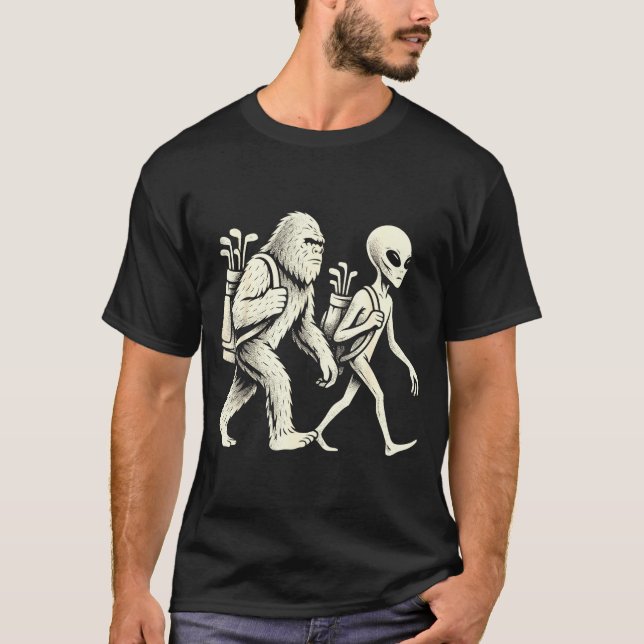 T-shirt Funny Golf Bigfoot Sasquatch Alien Ufo Golfer  (Devant)