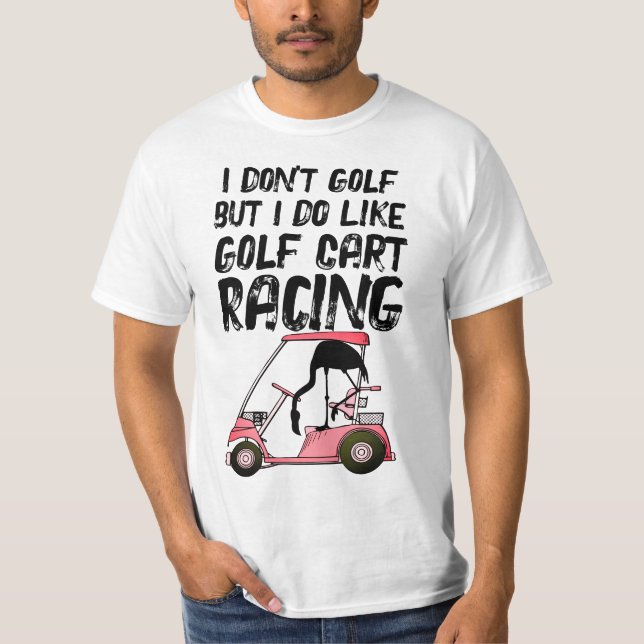 T-shirt Funny Golf Cart Racing Flamant rose (Devant)