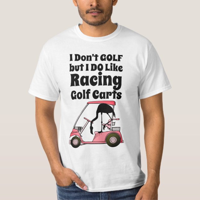 T-shirt Funny Golf Cart Racing Flamant rose (Devant)