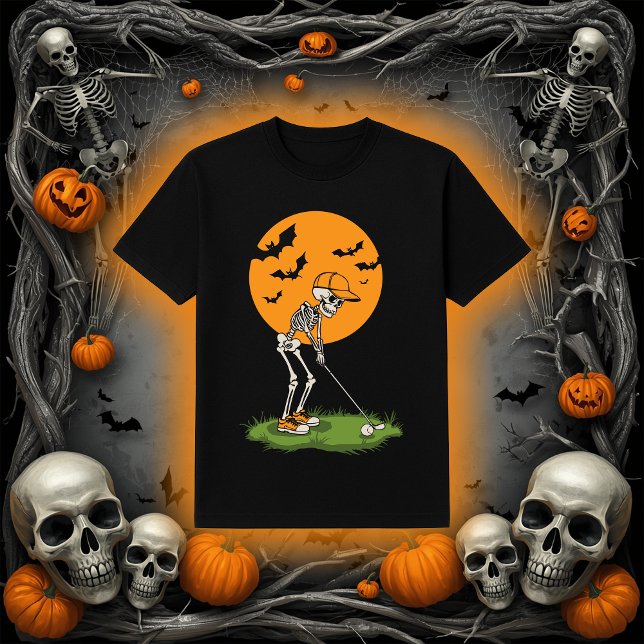 T-shirt Funny Golf Squelette | Chauve-Pleine lune d'Hallow (Créateur téléchargé)