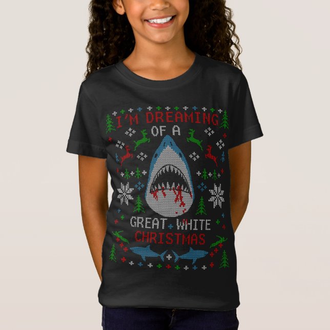 T-Shirt Funny Grand requin blanc laide Sweater de Noël (Devant)