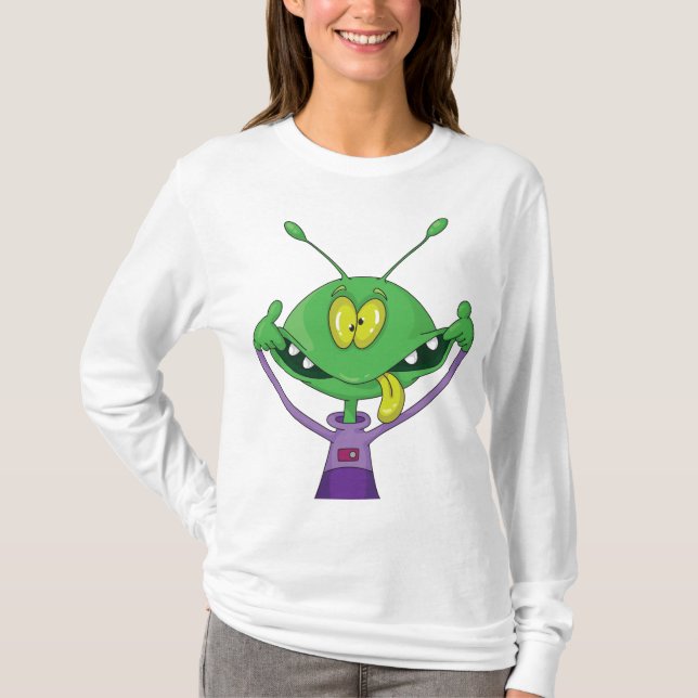 T-shirt Funny Green Alien Making Silly Face (Devant)