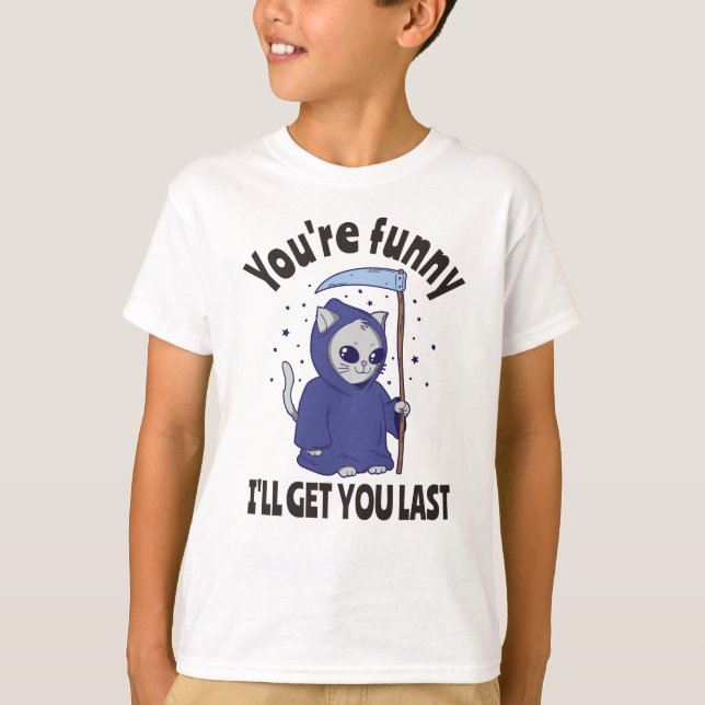 T-shirt Funny Grim Reaper Cat Halloween Costume (Devant)