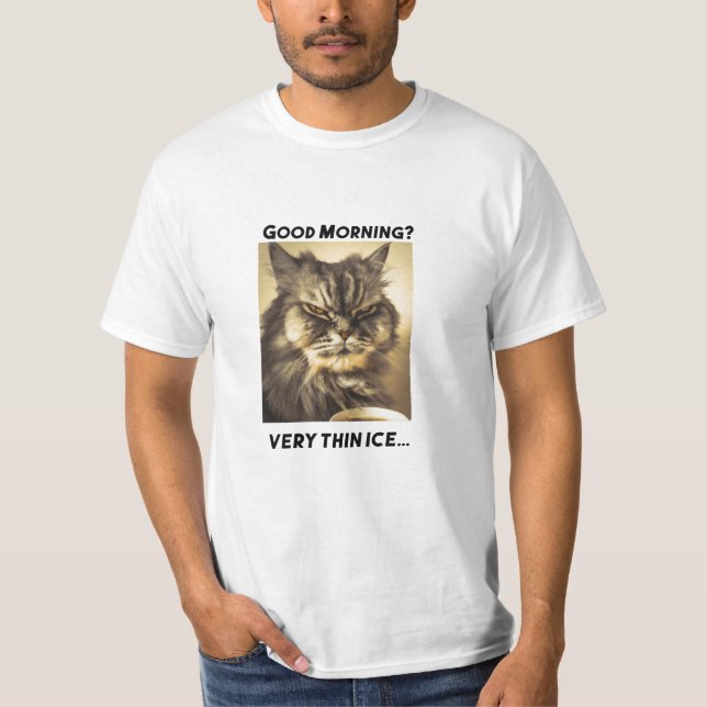 T-shirt Funny Grumpy Cat Morning Coffee Mème Art (Devant)