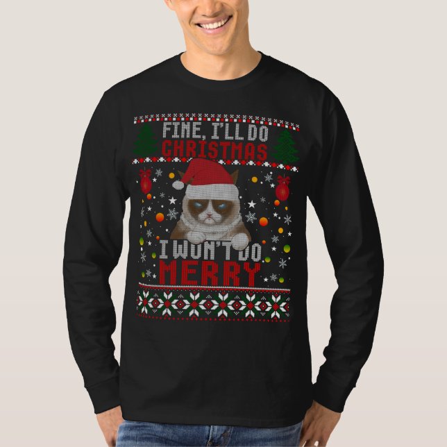T-shirt Funny Grumpy Christmas Chat Pun Joke Ugly Xmas Swe (Devant)