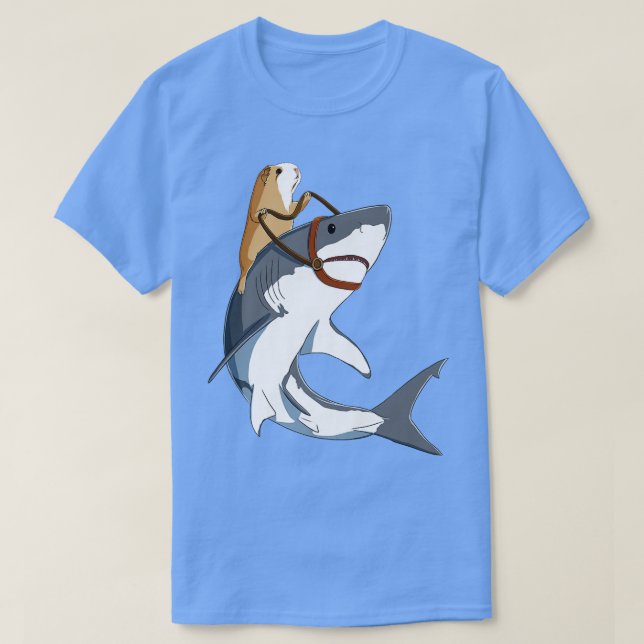 T-shirt Funny Guinea Pig Riding Shark  (Design devant)