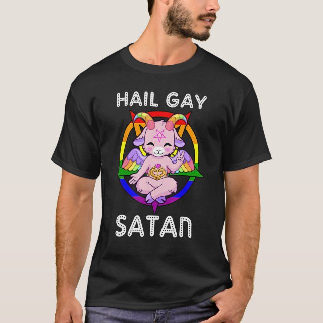 T-shirt Funny Hail Gay Satan LGBT Goth Gay Pride Baphomet (Devant)