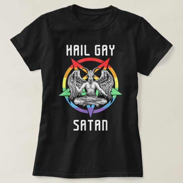 T-shirt Funny Hail Gay Satan LGBT Goth Gay pride Baphomet (Design devant)