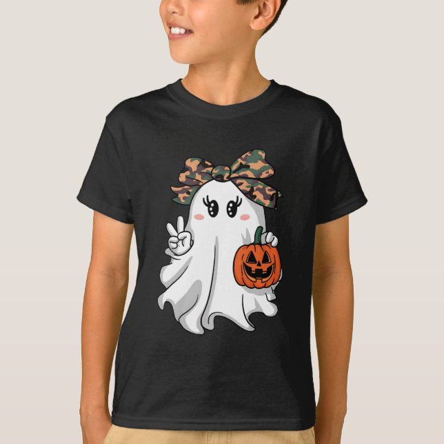 T-shirt Funny Halloween Camouflage Camo Ghost Hello Huntin (Devant)